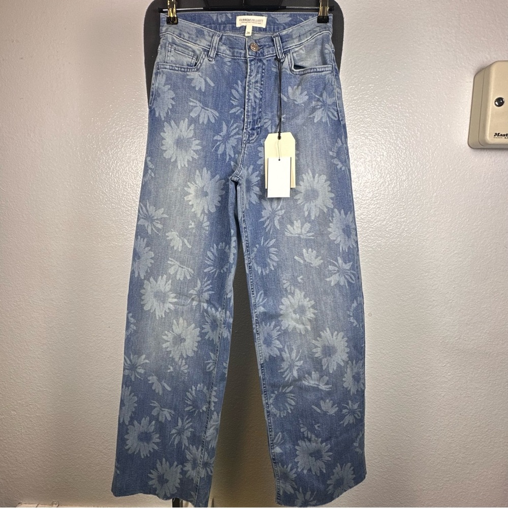 Current/Elliott‎ Blue Floral Wide Leg Jeans Size 26